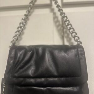 Marc Jacobs Black Leather Shoulder Bag with Silver Chain THE PILLOW BAG